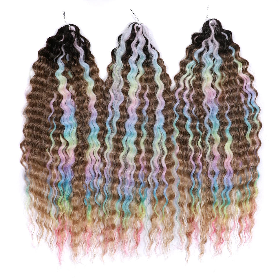 FASHION IDOL 24 Inch 300g Ariel Hair Synthetic Crochet Curly Hair Water Wave Braid Hair Ombre Blonde Braiding Hair Extensions