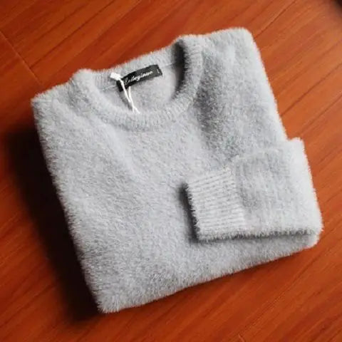 Men's Pure Mink Cashmere Sweater O-Neck Pullovers Knit Large Size Mink Sweater Winter New Tops Long Sleeve High-End Jumpers X49