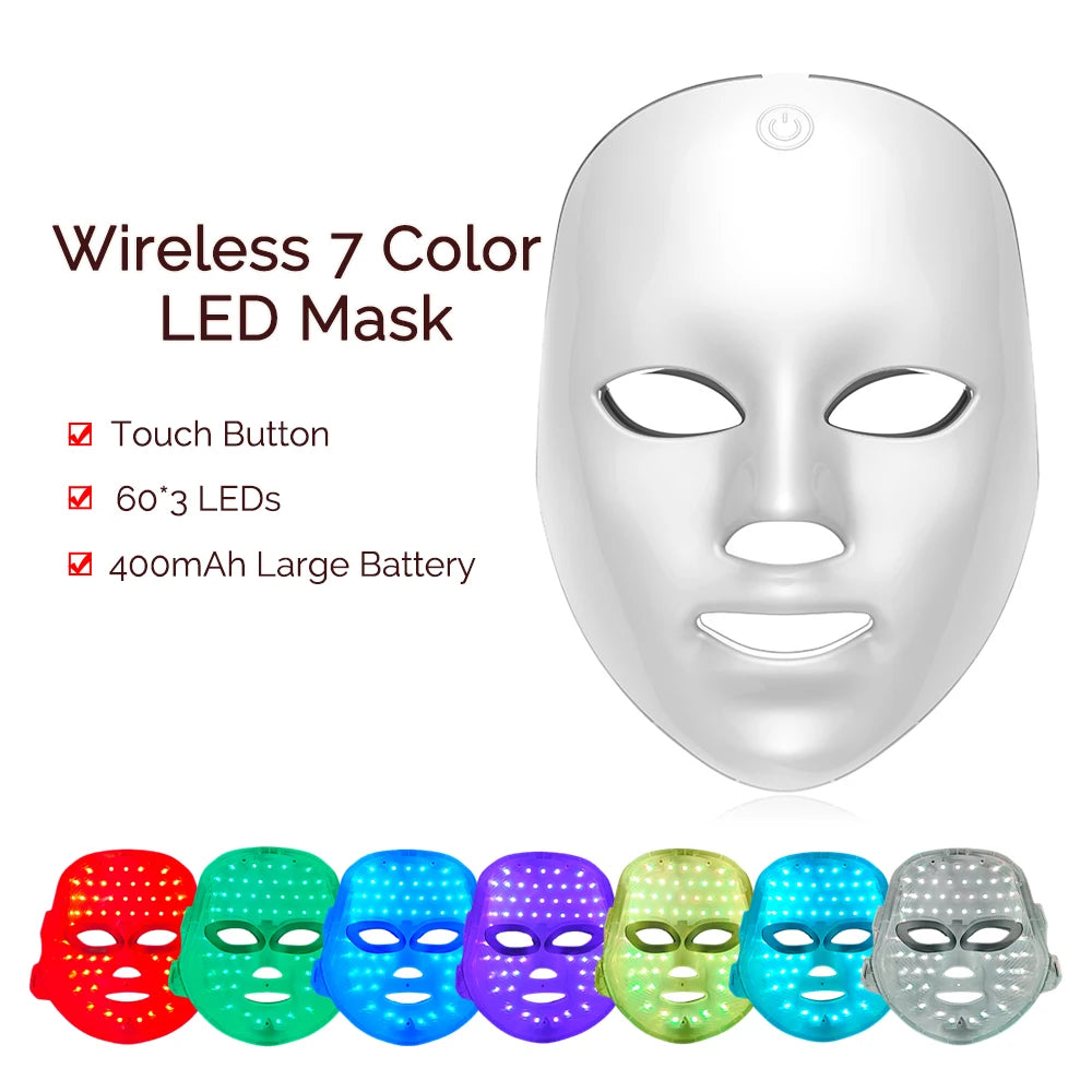 Wireless LED Face Mask 7 Colors Rechargeable Portable Facial Mask Skin Rejuvenation Skin Care Beauty Device