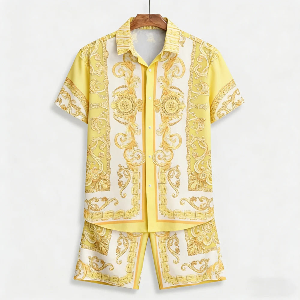 Men's New Summer Shorts Suit European Pattern 3D Printed Shirt Shorts Hawaiian Vacation Design Men's Clothes Fast Shipping