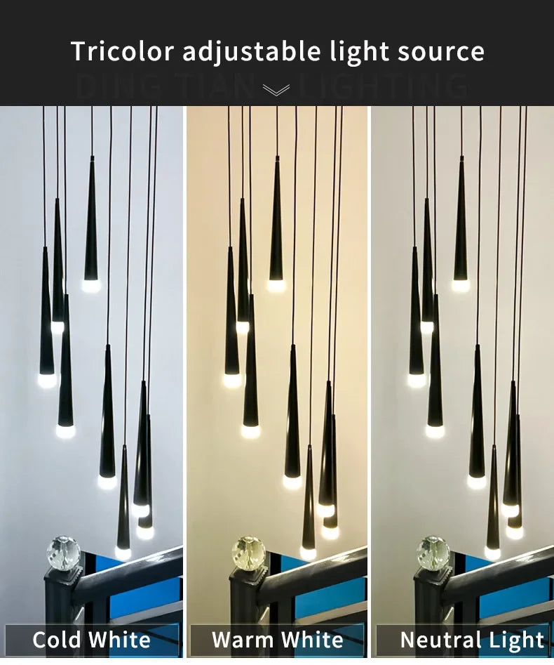 Stair Led Ceiling Chandeliers Duplex Loft Lamp Living Room Decoraction Luxury Light Appliance Hanging Lamps For  Lustre