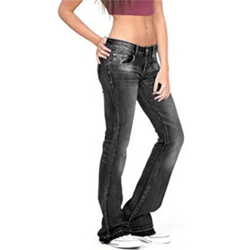 2025 Vintage Mid Waist Washed Jeans Women New Slim Fit Micro Flared Trousers Casual Commuter Female Denim Pants Trend Streetwear