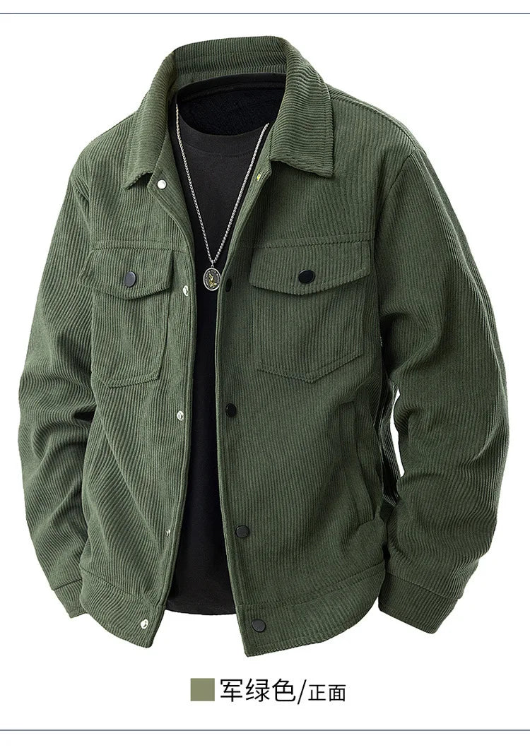 Spring and Autumn Men's Corduroy Lapel Jacket 2025 Men's New American Retro Brand Loose and Handsome Multi-pocket Cargo Jacket