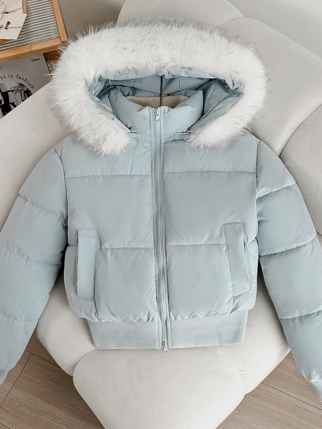 Women's Short Thickened Winter Cotton Jacket Quilted Coat Fur Collar American Retro Style Warm Casual Fashion Regular Fit