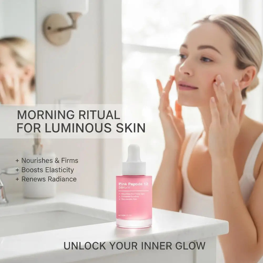 Pink Peptide12 Anti Aging Serum 30ml Firming Hydrating Face Essence,Reduces Fine Lines, Boosts Elasticity for Glowing Rejuvenate