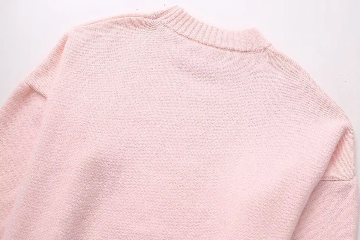 Women's Pink Knitted Sweater Cozy Long Sleeve Large Size Pull Knitwears Pullovers Cute Core Top White Fall 2025 New Streetwear