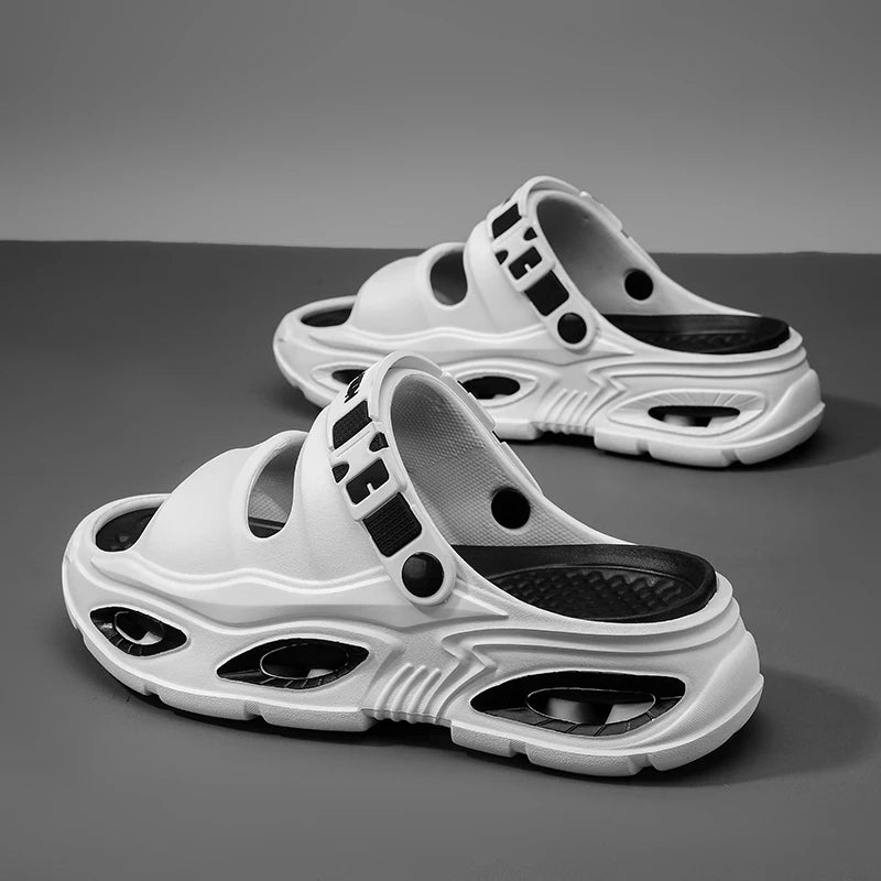 Summer New Style Men's Simple Hollow-Out Dual-Wear Beach Flip-Flops, Sizes 38-45, Thick-Soled Drainage Eva Sandals