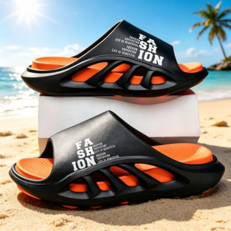 New Summer Men's Slippers 2026 EVA Soft Sole Male Slides Breathable Hollow Beach Sandals Light Comfortable Indoor Flip Flop