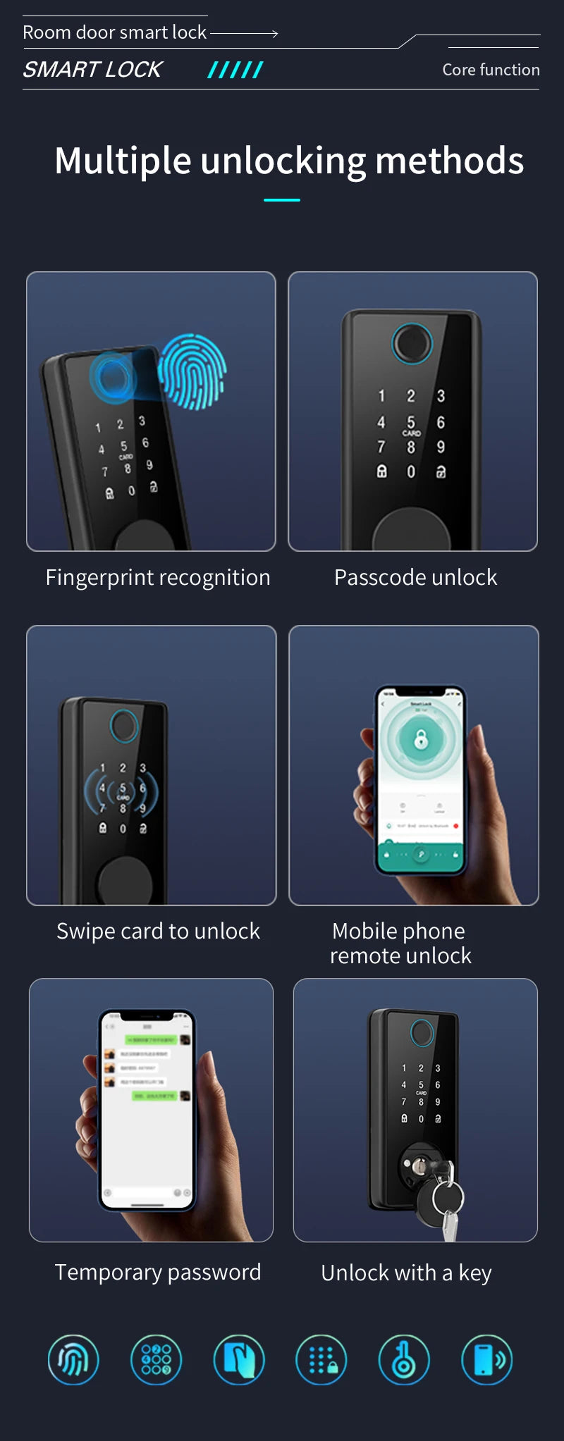 Tuya WiFi Smart Door Lock Keyless Entry Fingerprint Electronic Digital Lock TTlock App/Password/IC Card Unlock For Wooden Door