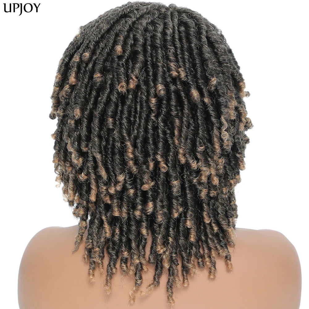 Short Dreadlock Wig Twist Braided Wigs for Black Women and Men Boho Afro Curly Synthetic Wig Faux Locs Braided Crochet Hair Wigs