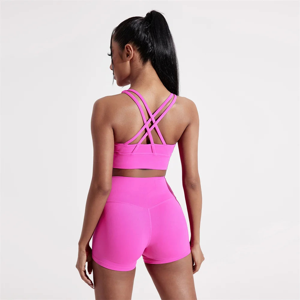 Solid Color Women Fitness Sport bra top soft tight Comprehensive training jogging gym yoga underwear cross back With chest pad