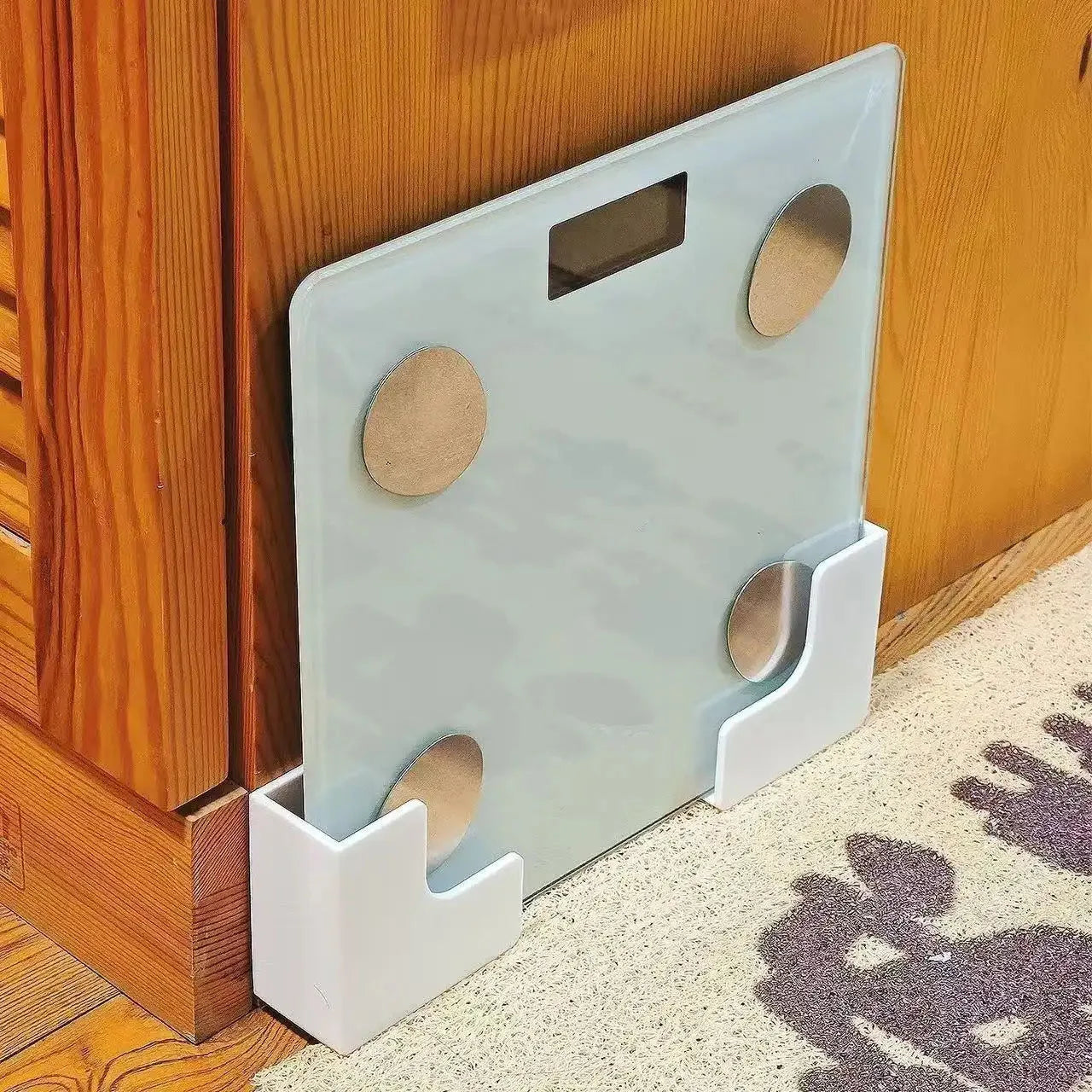 2pcs Scale Storage Holder,Black & White Weight Scale Stand,Space-Saving Bathroom Organizer, Self-Adhesive Scale Support for Home