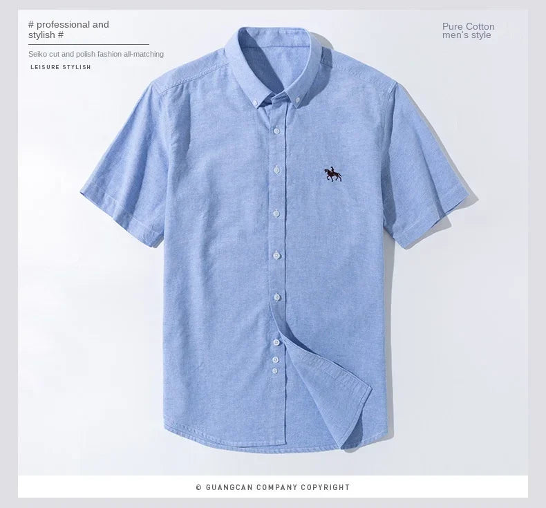 Short Sleeve For Men Shirt 100% Cotton Oxford Casual Without Pocket Solid Men's Dress Shirts Plus Size 6XL