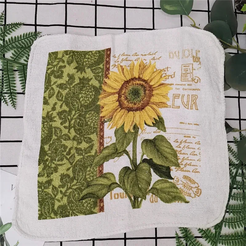 5Pcs Random 20x20cm Small Square Tea Towels Terry Cotton Printed Absorbent Kitchen Dishcloth Party Gift