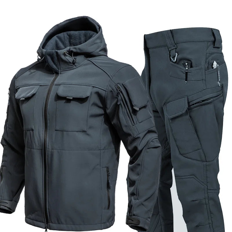 Beetle Invader Shark Skin Softshell Jacket Pants Set Camouflage Tactical Military Suit Waterproof Windproof Fleece Lined Outdoor