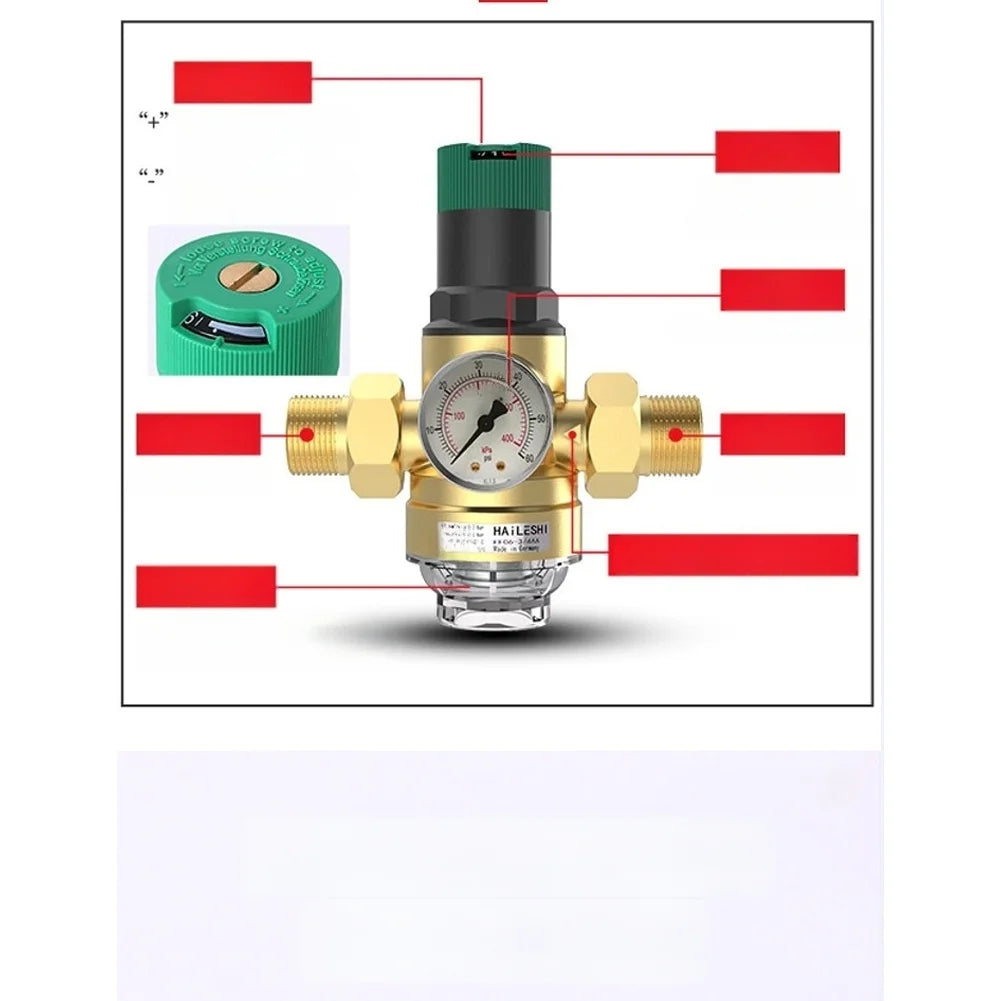 Brass Water Pressure Regulator Valve With Stainless Steel Filter And Gauge For Home Plumbing Pipe Protection 1/2 3/4 1 Inch