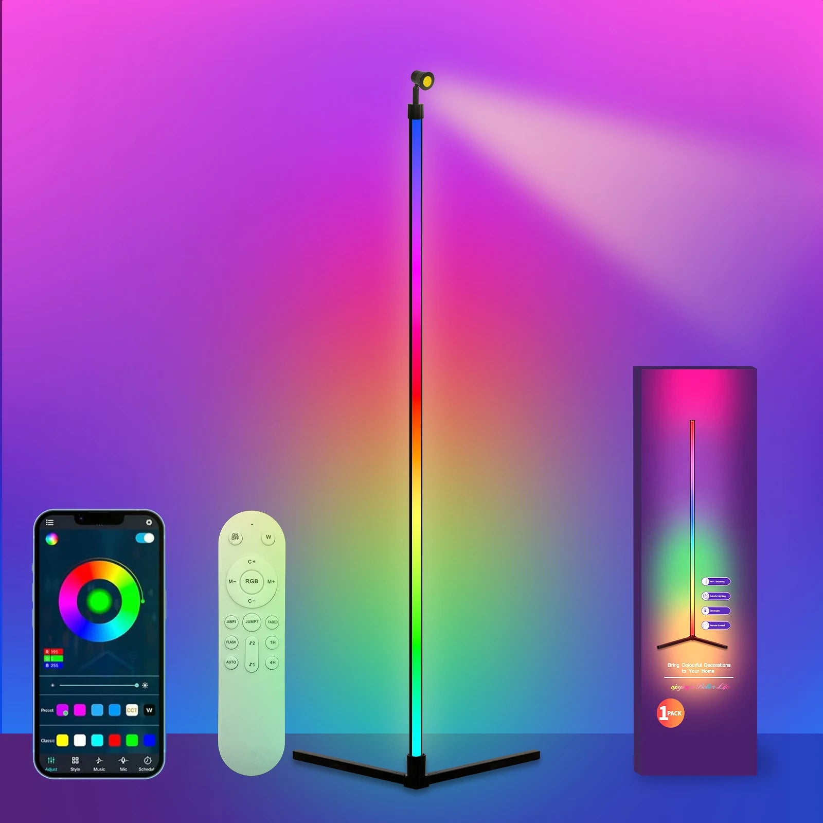 Reinforced Lamp Body 165cm Smart RGB LED Floor Lamp With Sunset Lamp APP Control Music Sync Color Change Standing Mood Light