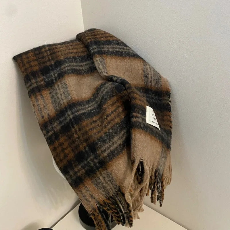 Maillard Womens Reversible Scarf Plaid  Windproof Insulation,personality,Winter Shawl Wrap Oversized Tartan Stripe Fringe Scarve