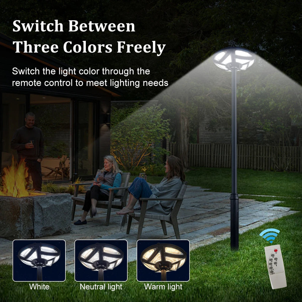 High Brightness Solar Garden Light 444 LED 3 Color Modes Dusk to Dawn Outdoor Solar Street Lamp IP65 Waterproof for Yard Patio