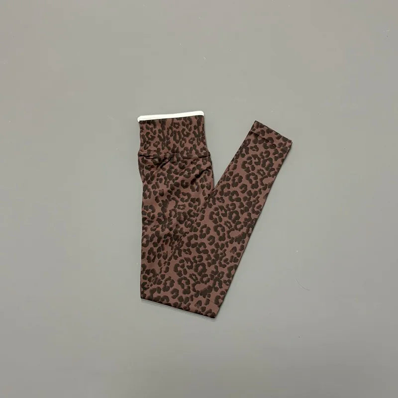 HISTELLO Seamless Sports Pants Leopard Print High Waist Scrunch Hip Shaping Elastic Tummy Fit Running Fitness Yoga Leggings