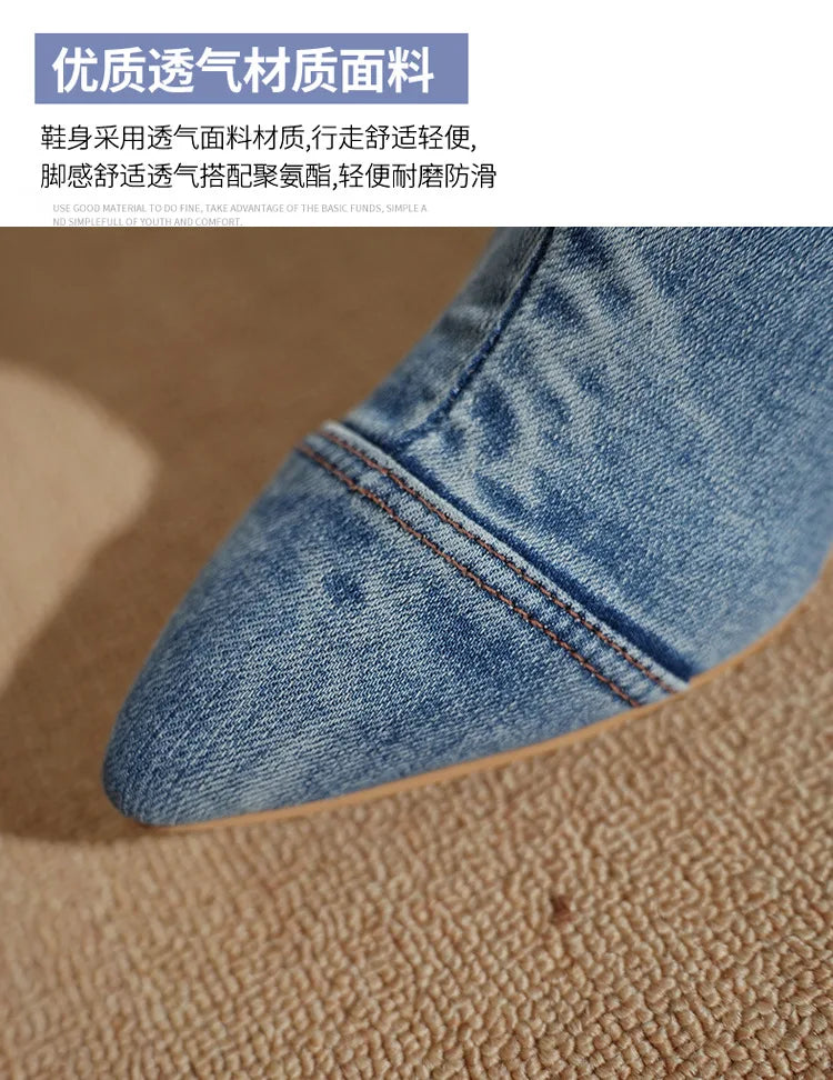 Denim Long Boots Women Knee Boots New 2025 Autumn Winter High Heels Retro Western Hot Girl Cowboy Boots Lady Modern Boot Botas