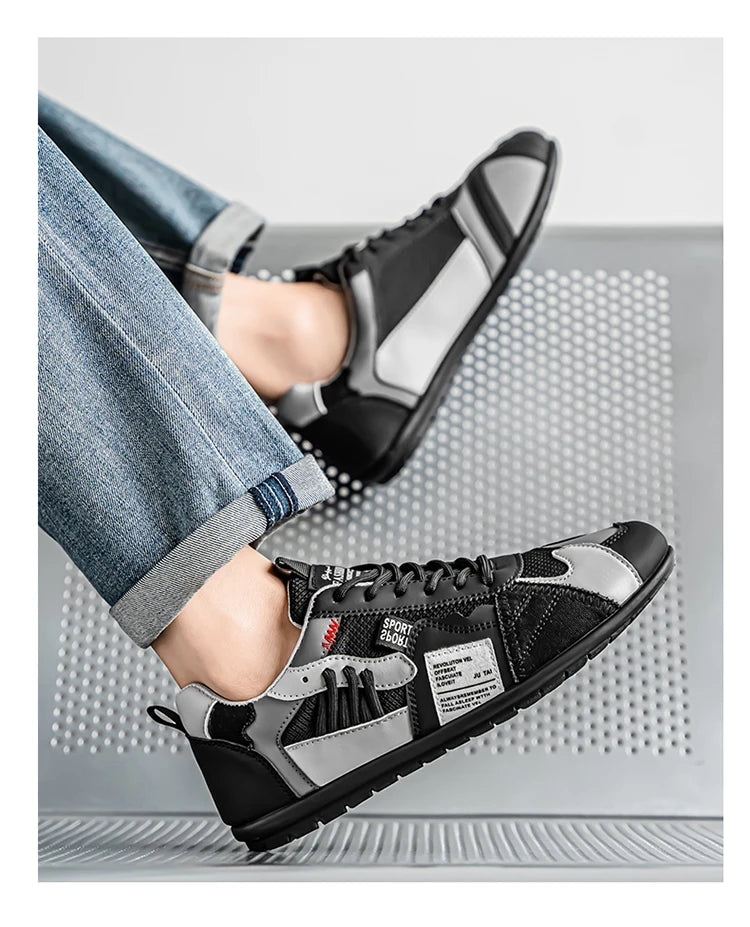 Men's Trendy Black and Gray Color-Blocked Mesh Breathable Casual Sports Shoes, Summer Thin Retro Forrest Gump Shoes, Lightweight Soft-Soled Shock-Absorbing Non-Slip Versatile Wear-Resistant Men's Shoes