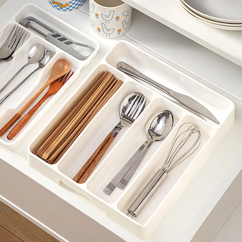 New 4/5 Compartments Cutlery Organizer Daily Drawer Divider Tray Rectangle Easy Clean Home Kitchen Spoon Fork Separation Box