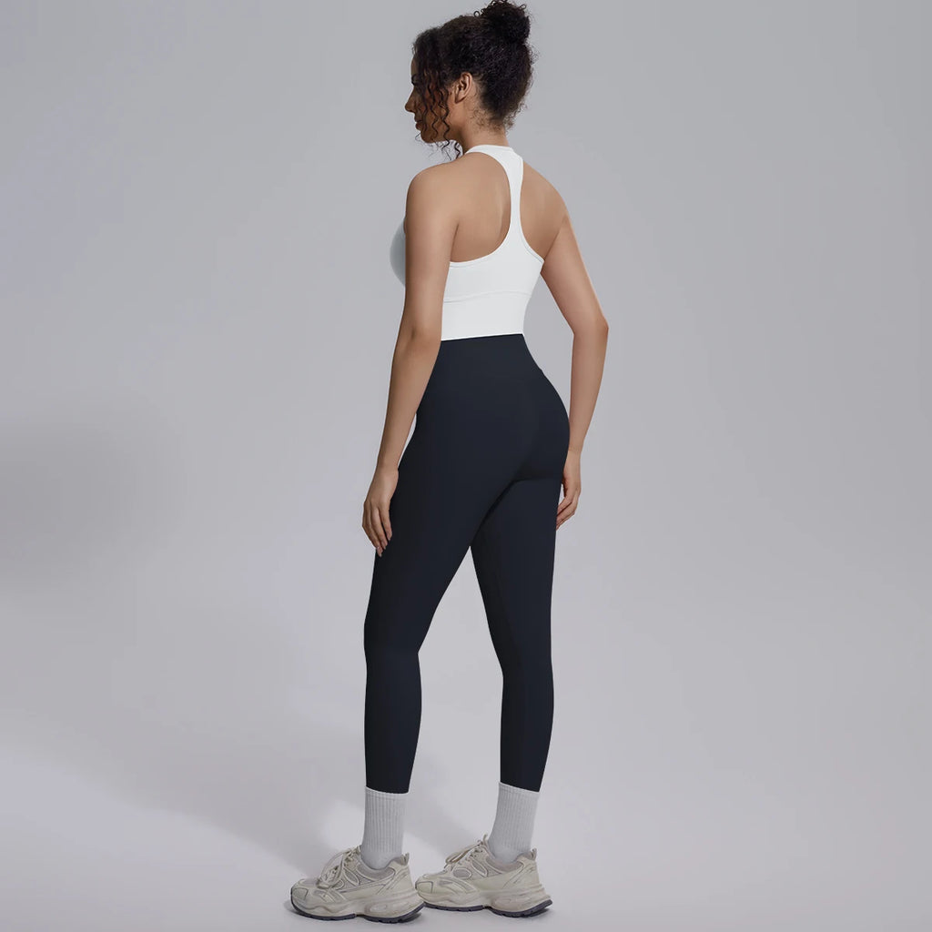 Rooftrellen New Women's Two-piece Set Fitness Sports Solid Color Yoga Set Summer Quick Drying Legging Pants Gather I-shaped Vest