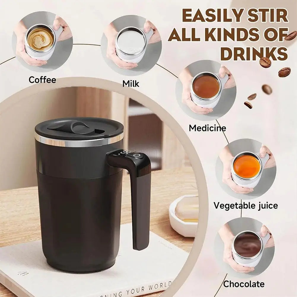400ML Mixing Cup LED Temperature Display Coffee Cup 316 Stainless Steel Magnetic rotating stirring Milk Coffee Self Stirring Mug