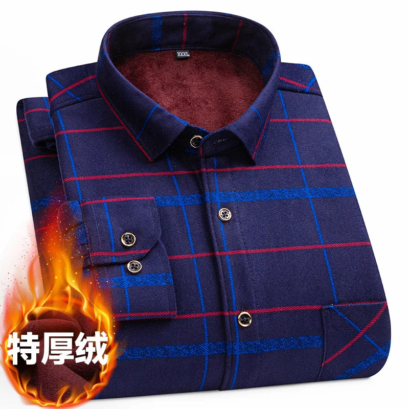 Men's long-sleeved shirt with double-sided fleece thickened warmth, 8XL, 9XL, casual winter fashion, versatile for the street