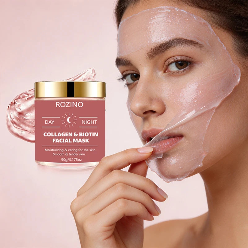 90g Large-Capacity Biotin Collagen Day and Night Mask, Peel-Off Mask, Deeply Hydrating, Keeps Skin Moisturized and Plump, Tightens Skin, Brightens Skin Tone, and Gives Skin a Youthful Glow Suitable for Daily Use and as a Holi