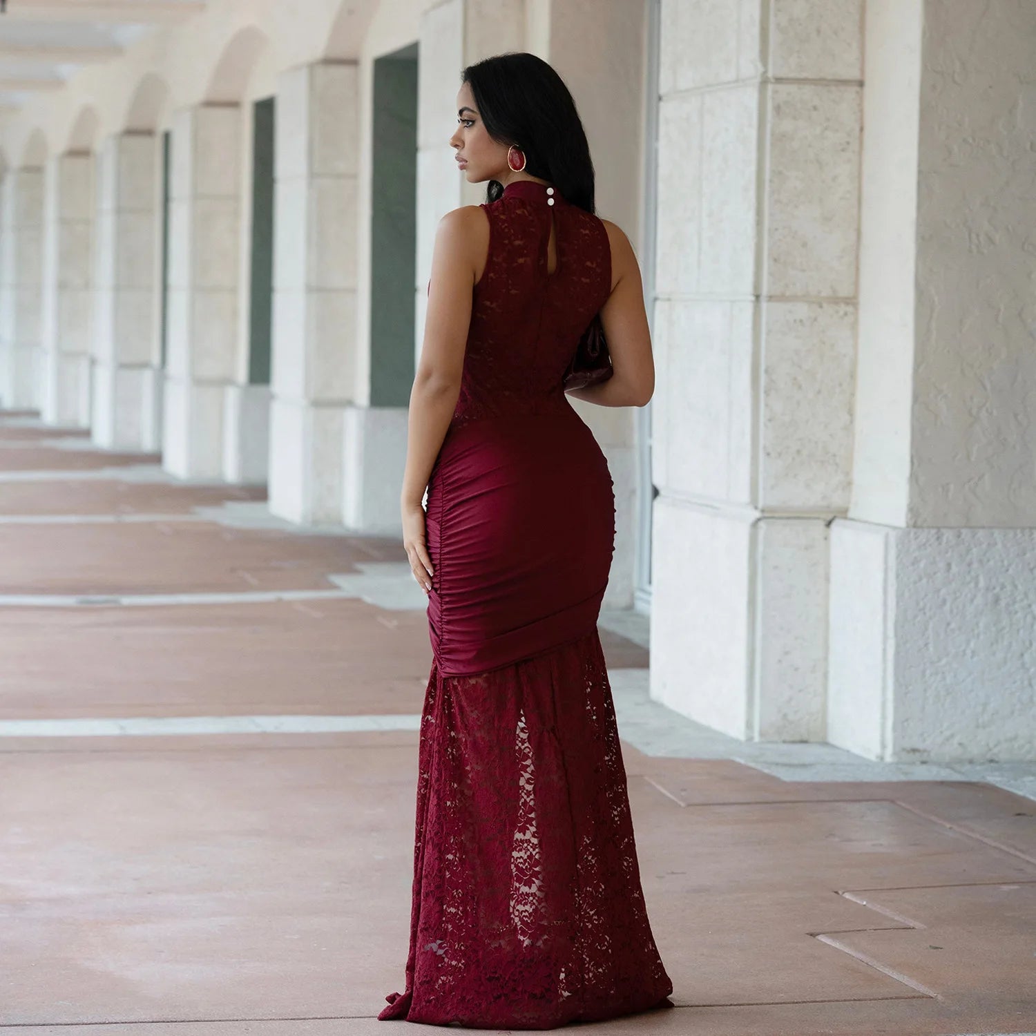 Sexy Women Lace Hollow Out Sleeveless Ruched High Split Maxi Long Dress 2026 Party Trendy Birthday Vacation Beach Dresses