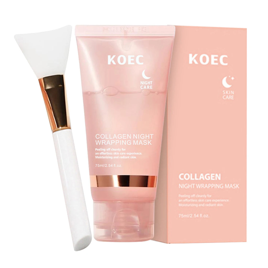 75ml Collagen Sleeping Mask,Collagen Overnight Wrapping Peel Off Facial Mask Deep Nourishing Refines Pores Mask With Brush