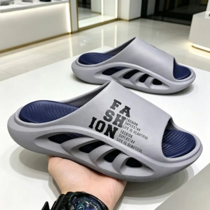 New Summer Men's Slippers 2026 EVA Soft Sole Male Slides Breathable Hollow Beach Sandals Light Comfortable Indoor Flip Flop