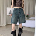 Denim Shorts Vintage High Waist Loose Fit Distressed Design Ins Style Sweet Spicy Girls All-match Casual Summer Streetwear Y2k