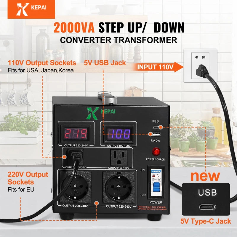 SV-2KVA 50Hz/60Hz Single Phase Step Up/ Down Transformer Control  for Power Supply