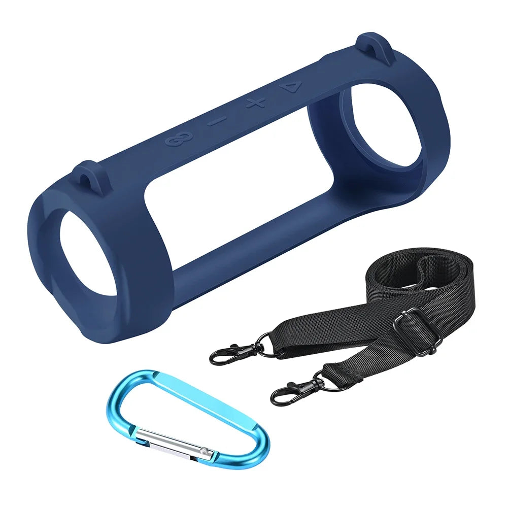 For JBL Flip 6/Flip 5 Silicone Travel Carrying Pouch with Carabiner Waterproof Portable Speaker Protective Case Adjustable Strap