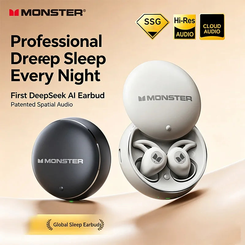 MONSTER GT31 Bluetooth Earphones Wireless Zero-Pressure Earbuds Noise Cancelling Sleep Aid Headphone HiFi Stereo Sound