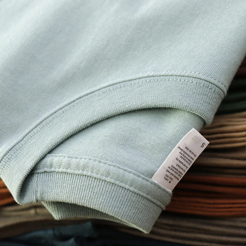 Have Blue Pure Cotton Base Shirt Solid Color T-Shirt American Retro Round Neck Short Sleeve Heavyweight T-Shirt for Men