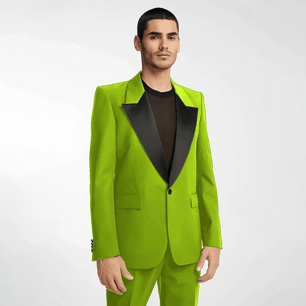 Handsome Black Men's Suit 2 Pieces Single Button Peak Lapel Set Daily Fashion Male（Blazer+Pants）