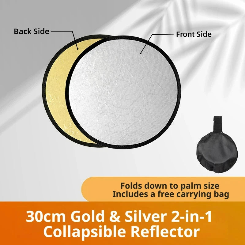 2-in-1 Dual Sided Gold Silver Reflector Portable Foldable Light Panel for Portrait Live Streaming Studio Outdoor Photography