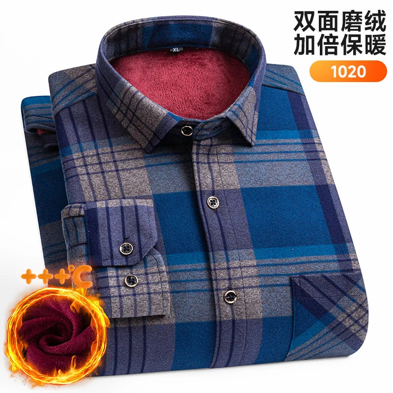 Men's Long-Sleeved Shirt Thickened Warm 7XL8XL Plus Size Autumn/Winter Casual No-Ironing Comfortable Double-Sided Fleece Top