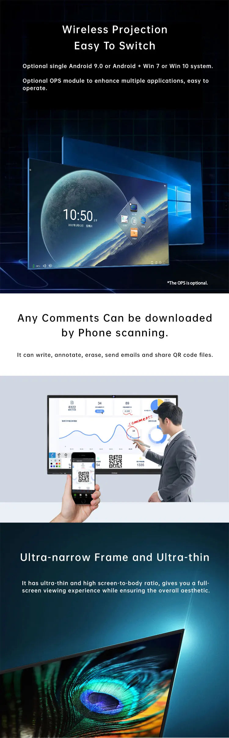55/65/70/84 Inch IR All in One Pc Multi Touch Interactive Flat Panel Display, Hot Sales for Commercial and Educational Use