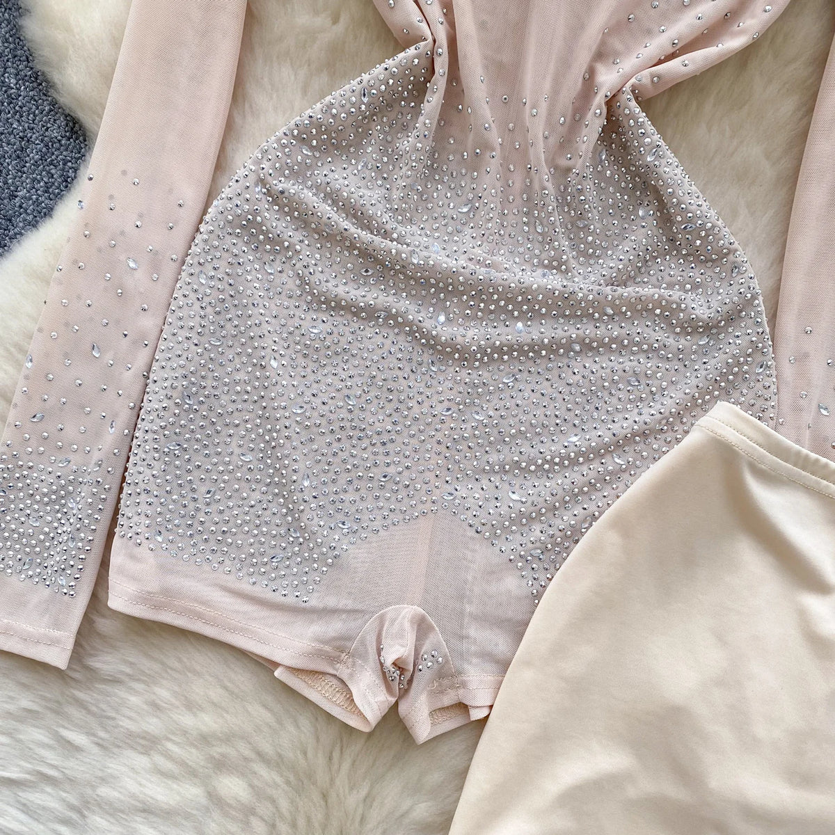 SINGREINY Summer Thin Sheer Sexy Bodysuit Long Sleeve Zipper With Shorts Design Rompers Beadings Streetwear Women Mesh Playsuits