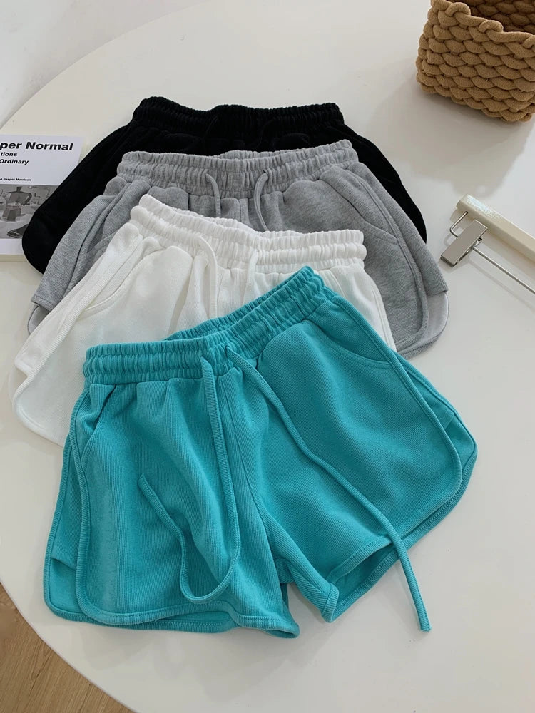 New2026 Women's Summer Casual Loose Drawstring Sports Shorts Elastic High Waist Fitness Running A-line Shorts Leisure Home Pants