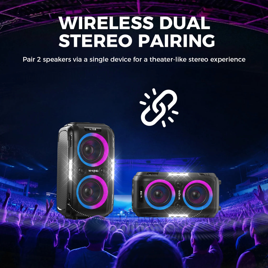 W-KING T9 PRO 250W Peak Bluetooth Party Speaker 125dB Loud 2×6.5" Subwoofer Bluetooth 5.3 TWS Portable Bass Speaker