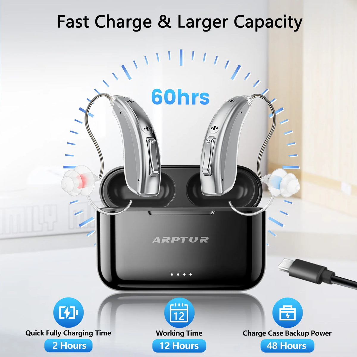Hearing Aids for Seniors for Rechargeable Noise Cancelling APP Control Self-Fitting Wireless Music Stream Hand-free