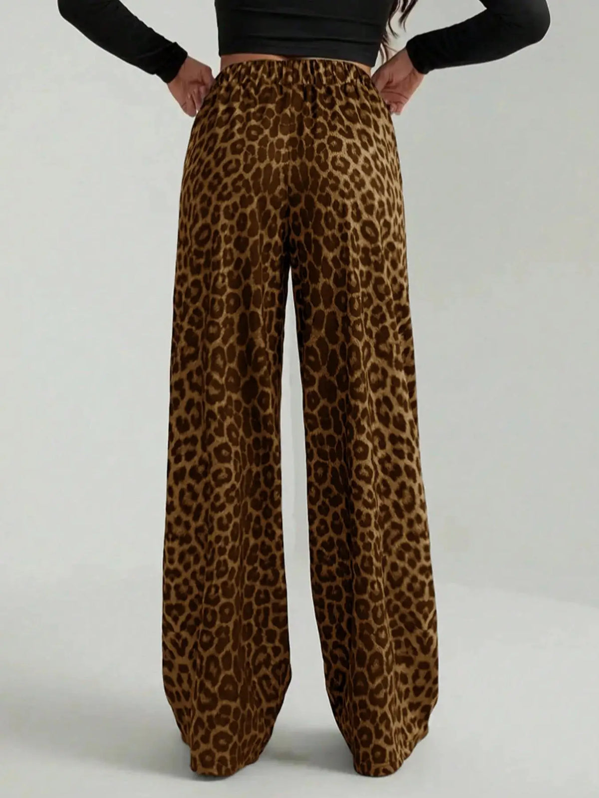 2026 New Leopard Print Pants Women Elasticity High Waist Loose Wide Leg Pants Women Fashion High Street Straight Casual Pants