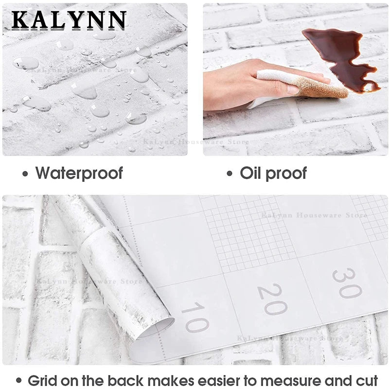 Brick Wallpaper Peel and Stick Self-Adhesive Wall Paper Grey Brick Contact Pape for Bedroom Living Room Decoration DIY Stickers