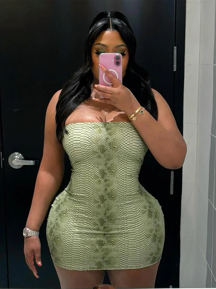 Nibber Coquette Dress Woman Serpentine Print Wrap Chest Skinny Backless Sexy  Peach Hip Hot Girls Midnight Club Party Bodycon